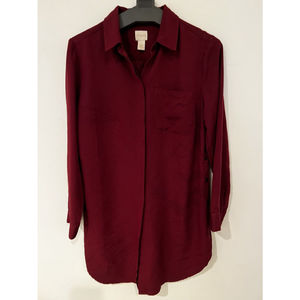 CHICO'S Wine Red Super Soft Long Sleeve Button-Up Women Shirt Size 1